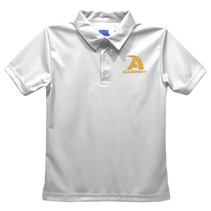 Allegheny Gators Embroidered White Short Sleeve Polo Box Shirt