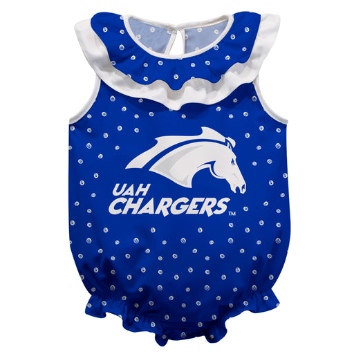 UAH Chargers Swirls Blue Sleeveless Ruffle Onesie Logo Bodysuit