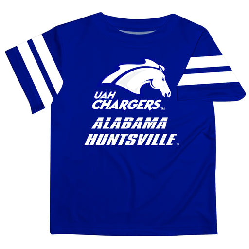 Alabama at Huntsville Chargers Vive La Fete Boys Game Day Blue Short Sleeve Tee with Stripes on Sleeves - Vive La Fête - Online Apparel Store