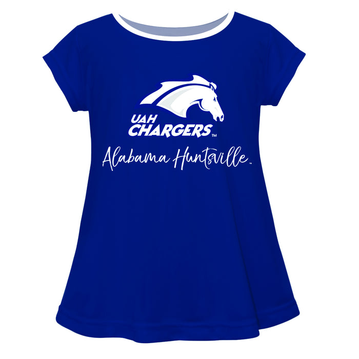 Alabama at Huntsville Chargers Vive La Fete Girls Game Day Short Sleeve Blue Top with School Mascot and Name - Vive La Fête - Online Apparel Store