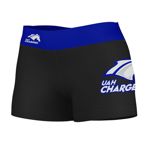 UAH Chargers Vive La Fete Game Day Logo on Thigh and Waistband Black & Blue Women Yoga Booty Workout Shorts 3.75 Inseam