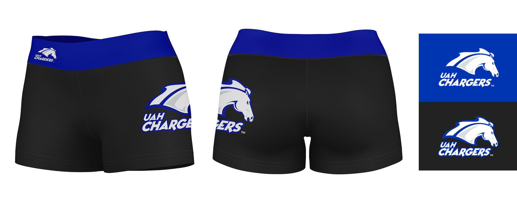 UAH Chargers Vive La Fete Game Day Logo on Thigh and Waistband Black & Blue Women Yoga Booty Workout Shorts 3.75 Inseam - Vive La Fête - Online Apparel Store