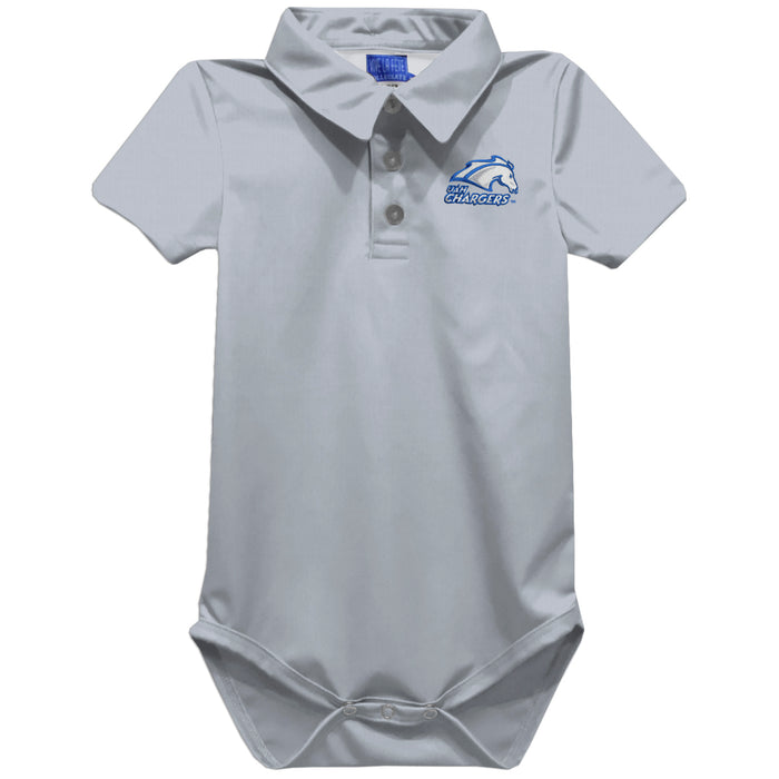 UAH Chargers Embroidered Gray Solid Knit Polo Onesie