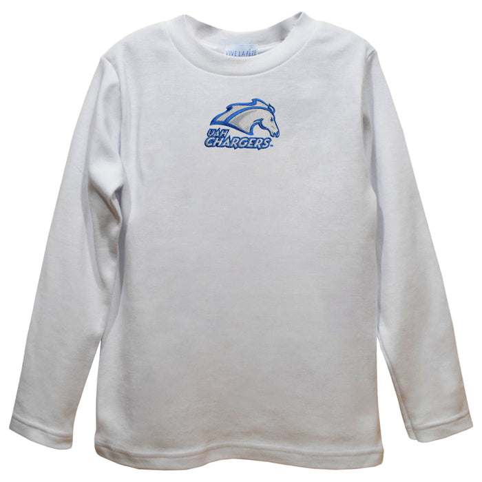 UAH Chargers Embroidered White Long Sleeve Boys Tee Shirt