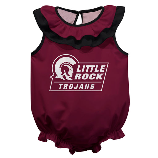 UA Little Rock Trojans UALR Maroon Sleeveless Ruffle Onesie Logo Bodysuit by Vive La Fete