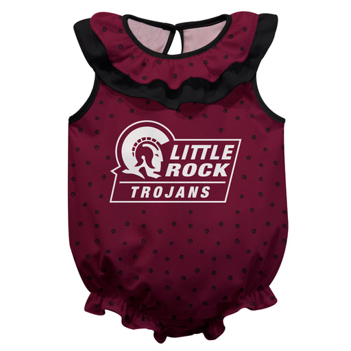 Little Rock Trojans UALR Swirls Maroon Sleeveless Ruffle Onesie Logo Bodysuit