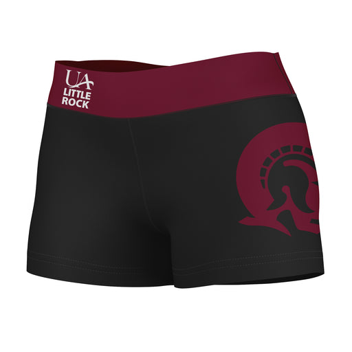 Little Rock Trojans UALR Vive La Fete Logo on Thigh & Waistband Black & Maroon Women Booty Workout Shorts 3.75 Inseam"