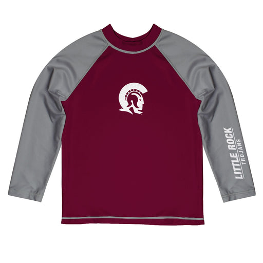 Little Rock Trojans UALR Vive La Fete Logo Maroon Gray Long Sleeve Raglan Rashguard