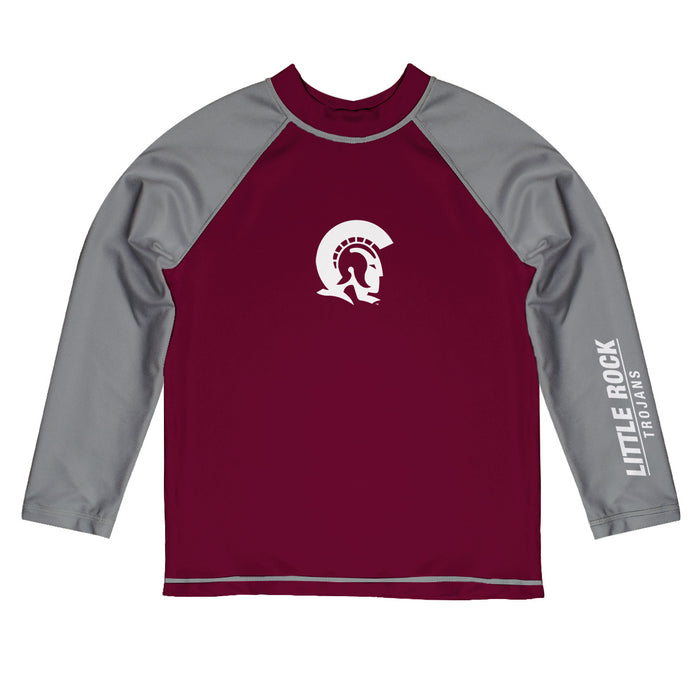 Little Rock Trojans UALR Vive La Fete Logo Maroon Gray Long Sleeve Raglan Rashguard