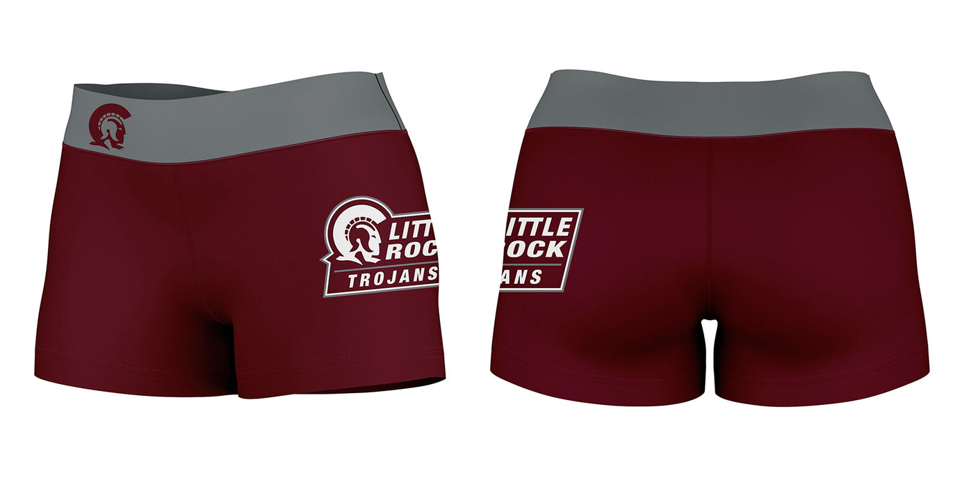 Little Rock Trojans UALR Vive La Fete Logo on Thigh & Waistband Maroon Gray Women Yoga Booty Workout Shorts 3.75 Inseam" - Vive La Fête - Online Apparel Store