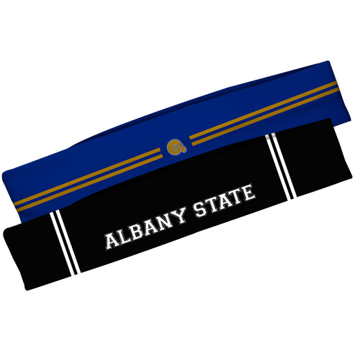 Albany State Rams Vive La Fete Girls Women Game Day Set of 2 Stretch Headbands Headbands Logo Blue and Name Black