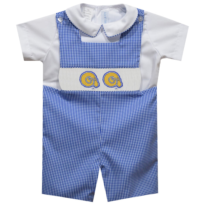 Albany State University Rams Smocked Royal Gingham Jon Jon And Short Sleeve White Shirt
