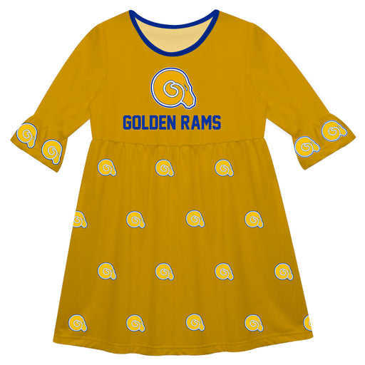 Albany State Rams Vive La Fete Girls Game Day 3/4 Sleeve Solid Gold All Over Logo on Skirt