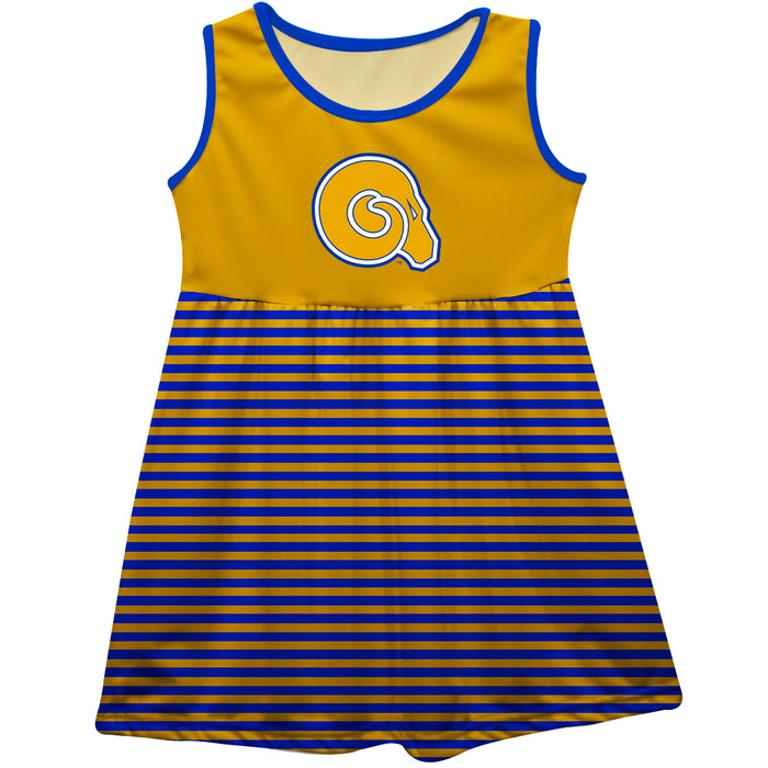 Albany State Rams ASU Vive La Fete Girls Game Day Sleeveless Tank Dress Solid Yellow Logo Stripes on Skirt