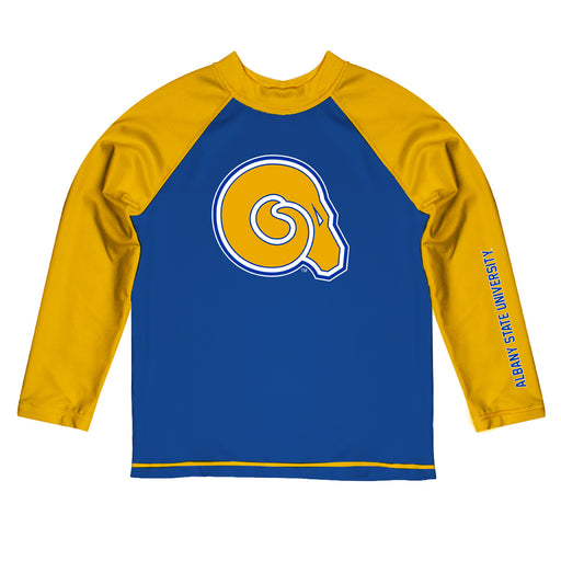 Albany State Rams Vive La Fete Blue and Gold Long Sleeve Raglan Rashguard
