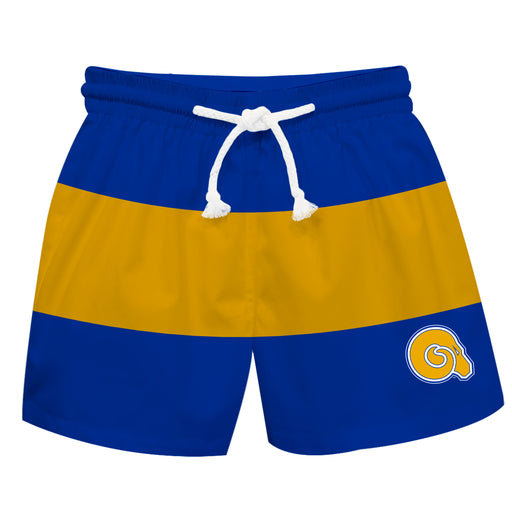 Albany State Rams Vive La Fete Blue Gold Stripes Swimtrunks V2