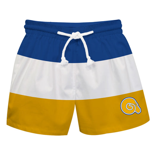 Albany State Rams Vive La Fete Blue White Gold Stripes Swimtrunks V1