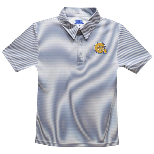Albany State Rams ASU Embroidered Gray Stripes Short Sleeve Polo Box Shirt