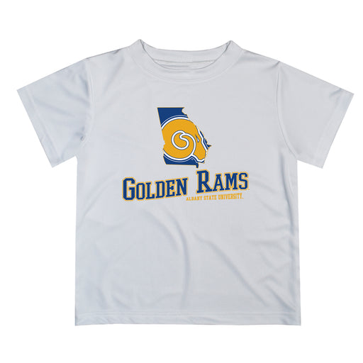 Albany State Rams Vive La Fete State Map White Short Sleeve Tee Shirt
