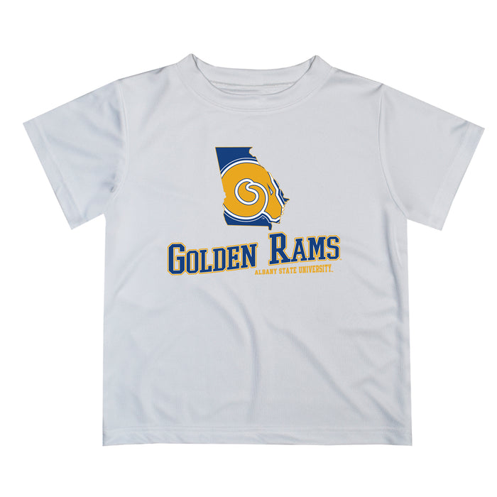 Albany State Rams Vive La Fete State Map White Short Sleeve Tee Shirt