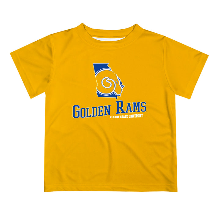 Albany State Rams Vive La Fete State Map Yellow Short Sleeve Tee Shirt