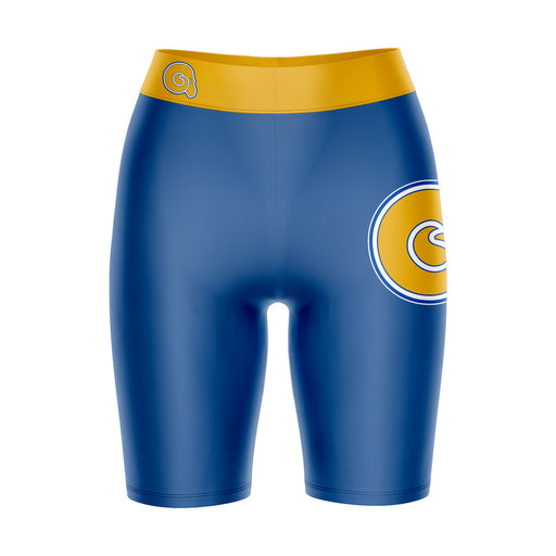 Albany State Rams Vive La Fete Game Day Logo on Thigh and Waistband Blue and Gold Women Bike Short 9 Inseam