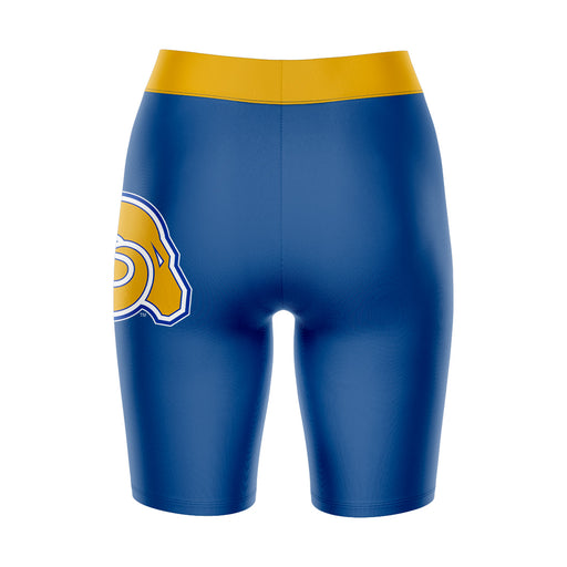 Albany State Rams Vive La Fete Game Day Logo on Thigh and Waistband Blue and Gold Women Bike Short 9 Inseam - Vive La Fête - Online Apparel Store
