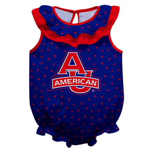 American U Eagles Swirls Blue Sleeveless Ruffle Onesie Logo Bodysuit