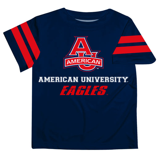 American University Eagles Vive La Fete Boys Game Day Blue Short Sleeve Tee with Stripes on Sleeves - Vive La Fête - Online Apparel Store