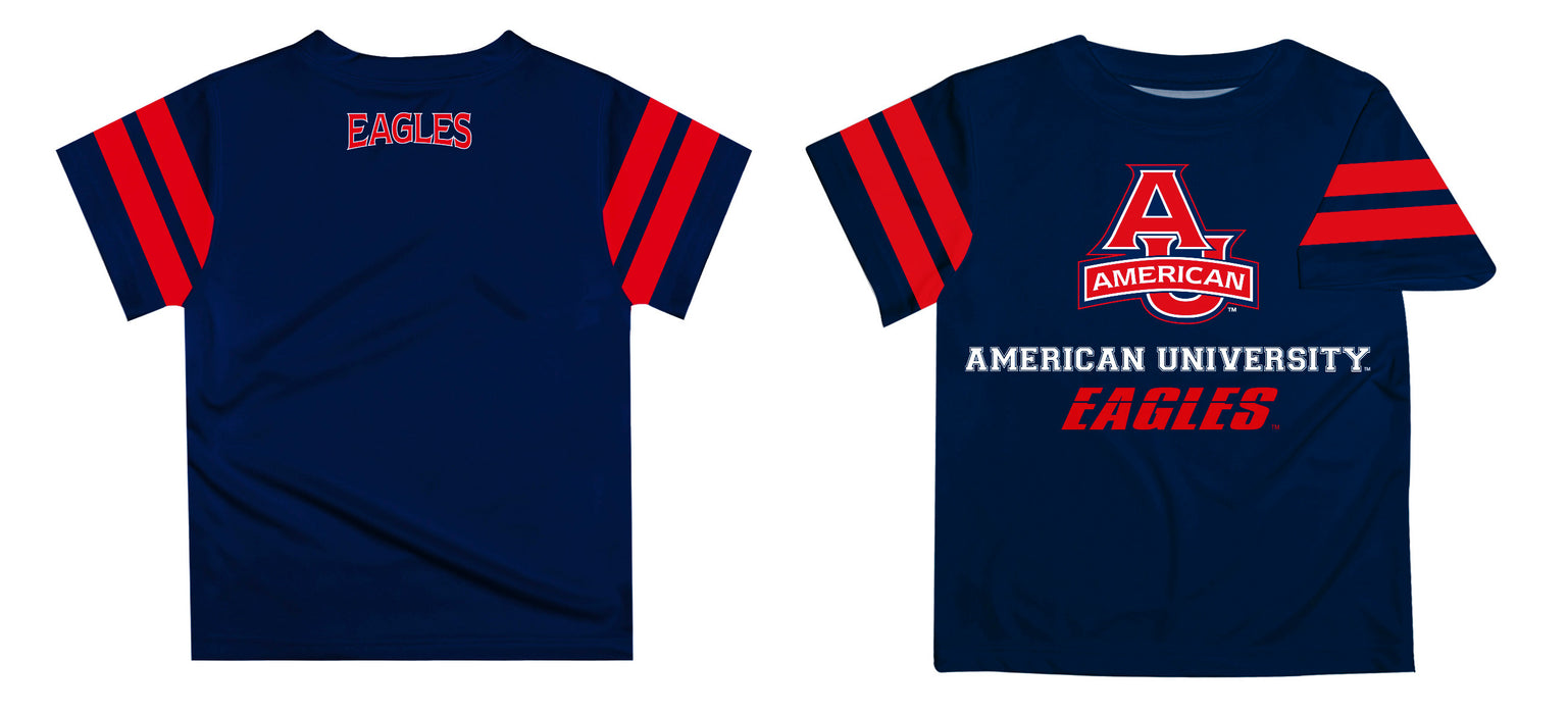 American University Eagles Vive La Fete Boys Game Day Blue Short Sleeve Tee with Stripes on Sleeves - Vive La Fête - Online Apparel Store