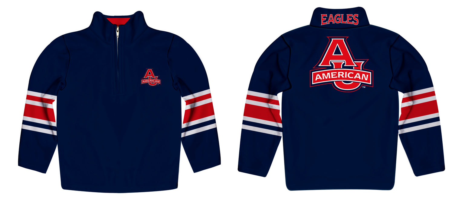 American University Eagles Vive La Fete Game Day Blue Quarter Zip Pullover Stripes on Sleeves - Vive La Fête - Online Apparel Store