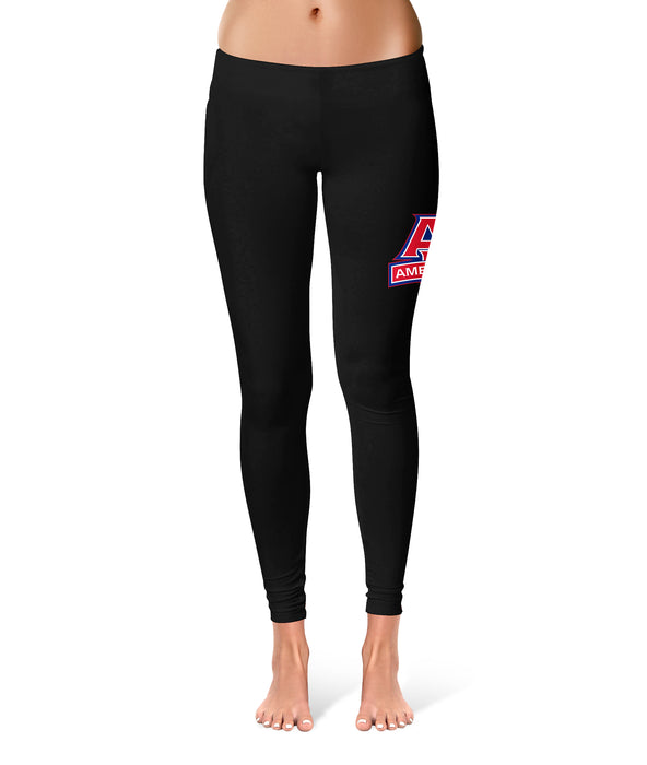 American University Eagles Vive La Fete Game Day Large Logo on Thigh Women Black Yoga Leggings 2.5 Waist Tights" - Vive La Fête - Online Apparel Store