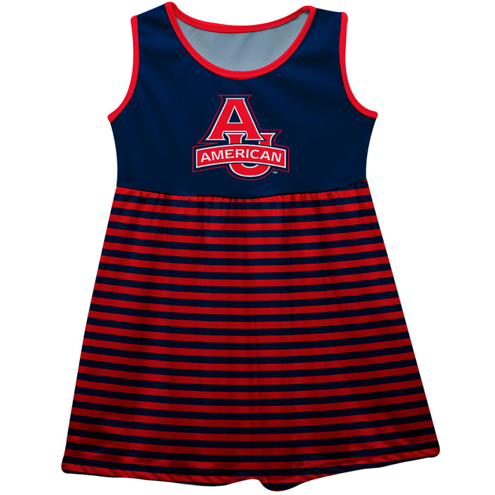 American University Eagles Vive La Fete Girls Game Day Sleeveless Tank Dress Solid Blue Logo Stripes on Skirt - Vive La Fête - Online Apparel Store