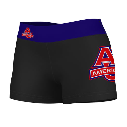 American U Eagles Vive La Fete Game Day Logo on Thigh and Waistband Black & Blue Women Booty Workout Shorts 3.75 Inseam"