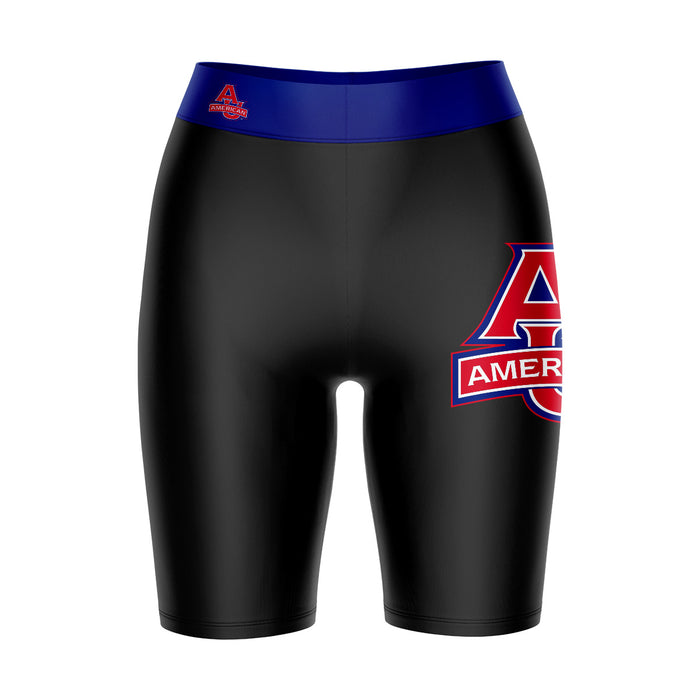 American U Eagles Vive La Fete Game Day Logo on Thigh and Waistband Black and Blue Women Bike Short 9 Inseam"