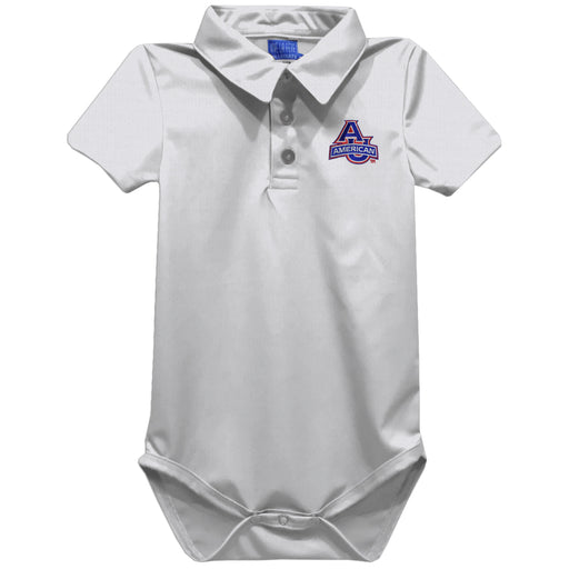 American University Eagles Embroidered White Solid Knit Polo Onesie