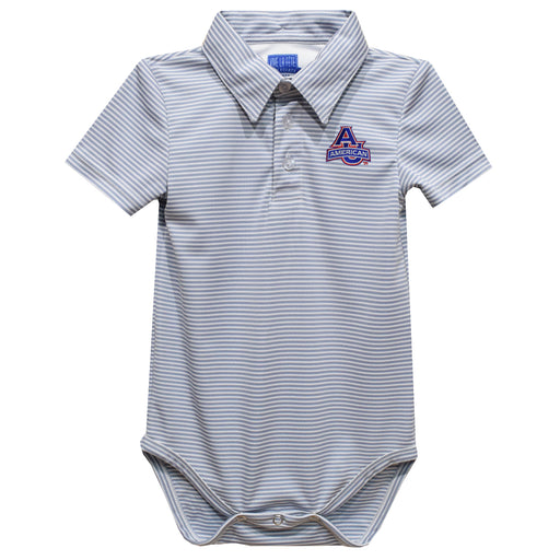 American University Eagles Embroidered Gray Stripe Knit Polo Onesie