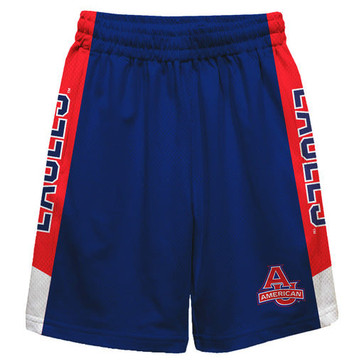 American U Eagles Vive La Fete Game Day Blue Stripes Boys Solid Red Athletic Mesh Short