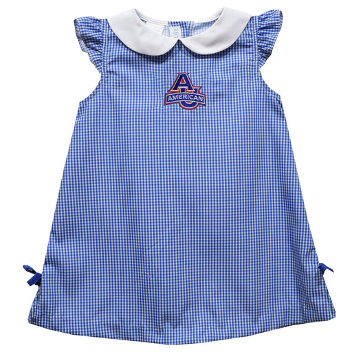 American University Eagles Embroidered Royal Gingham A Line Dress