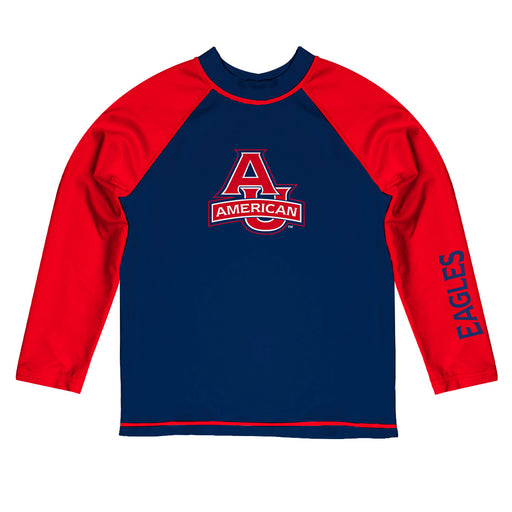 American U Eagles Vive La Fete Logo Blue Red Long Sleeve Raglan Rashguard