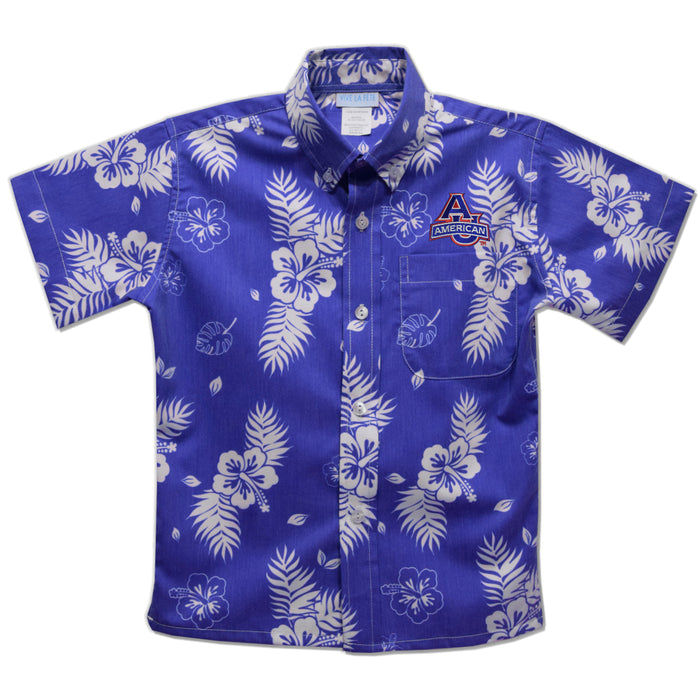 American University Eagles Royal Hawaiian Short Sleeve Button Down Shirt