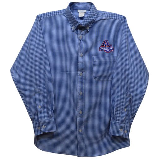 American University Eagles Embroidered Royal Gingham Long Sleeve Button Down