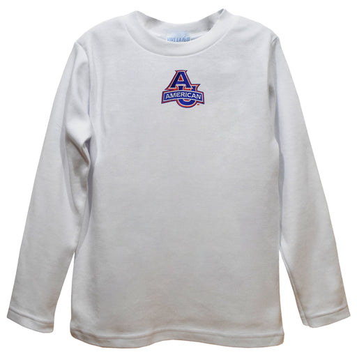 American University Eagles Embroidered White Long Sleeve Boys Tee Shirt