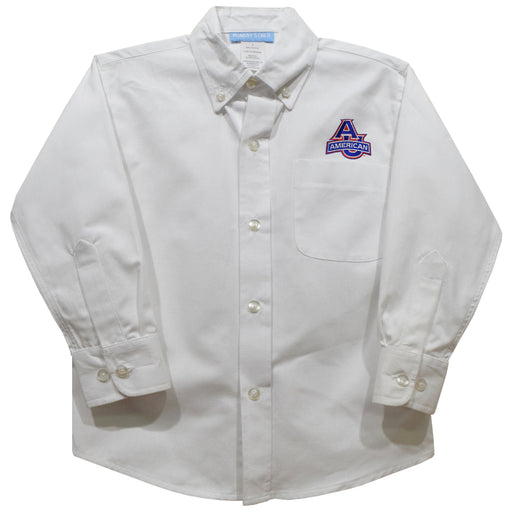 American University Eagles Embroidered White Long Sleeve Button Down Shirt