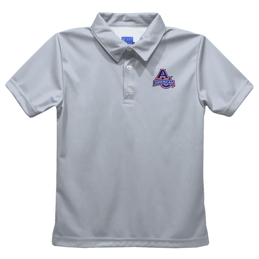 American University Eagles Embroidered Gray Short Sleeve Polo Box Shirt