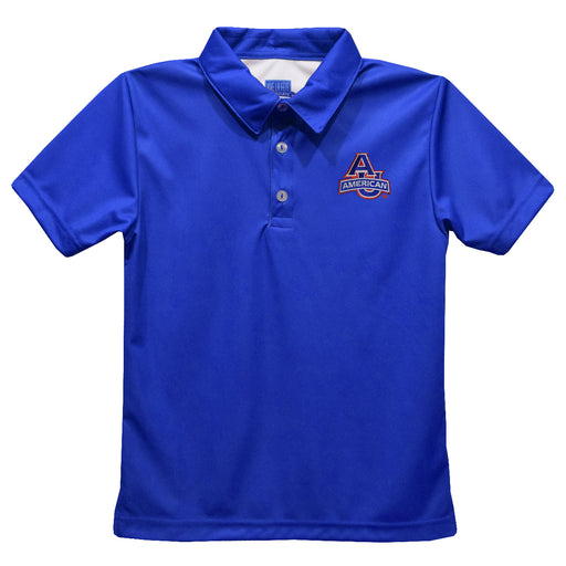 American University Eagles Embroidered Royal Short Sleeve Polo Box Shirt