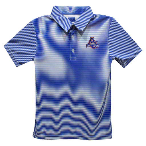 American University Eagles Embroidered Royal Stripes Short Sleeve Polo Box Shirt