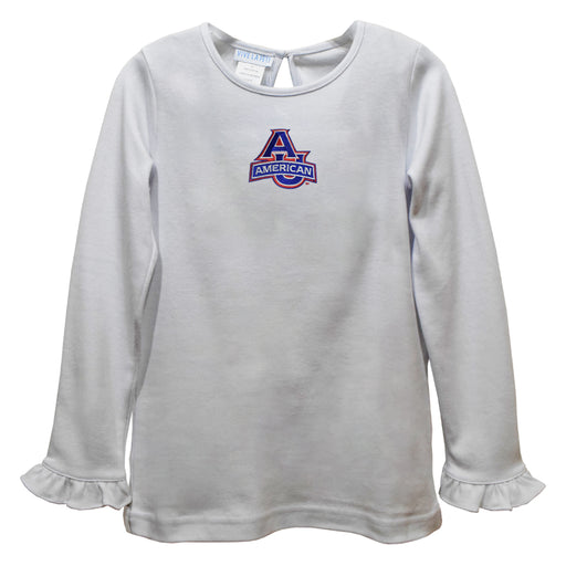 American University Eagles Embroidered White Knit Long Sleeve Girls Blouse