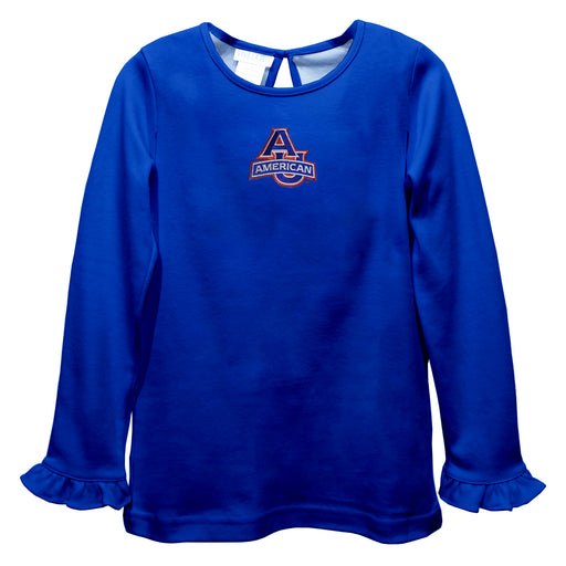 American University Eagles Embroidered Royal Knit Long Sleeve Girls Blouse