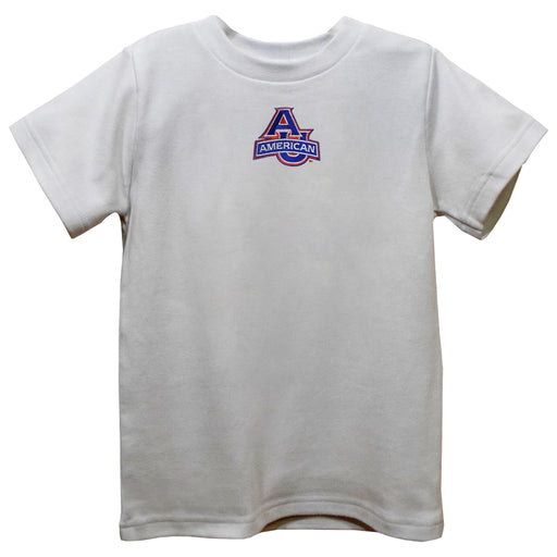 American University Eagles Embroidered White Short Sleeve Boys Tee Shirt
